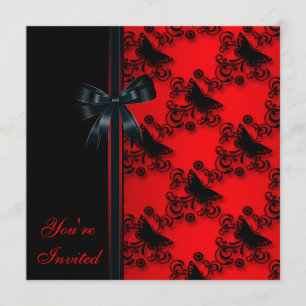 Invitation Fête Papillon Rouge Noir
