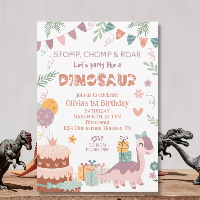 Invitation Fête Pastel Dino Anniversaire (Créateur téléchargé)