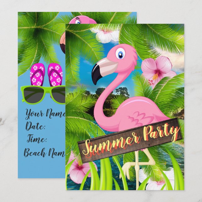 Invitation Fête Pélicane d'été (Devant / Derrière)