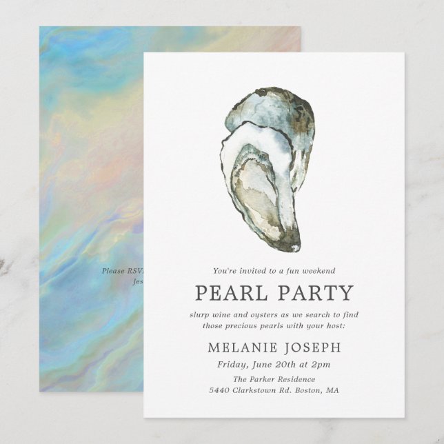 Invitation Fête Perle d'Huître | Style Opale (Devant / Derrière)
