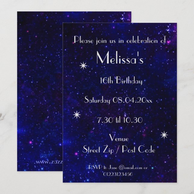 Invitation Fête personnalisée de la Galaxie (Devant / Derrière)