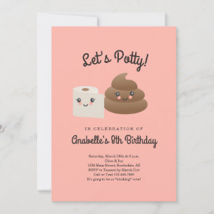 Invitation Fête personnalisée Kawaii Caca & PQ (Papier Toilet