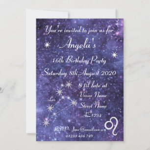 Invitation Fête personnalisée Léo Zodiaque Galaxie