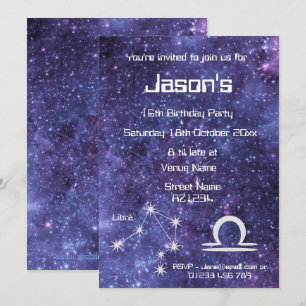 Invitation Fête personnalisée Libra Zodiaque Galaxie