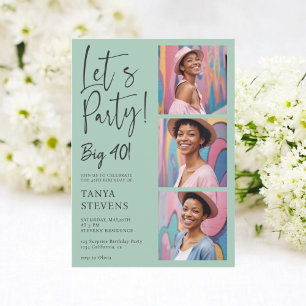 Invitation Fête photo sauge vert quarante anniversaire