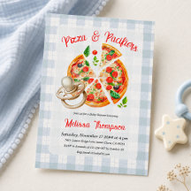 Fête Pizza et Tétines Garçon Bleu Baby Shower