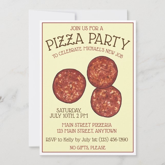 Invitation FÊTE PIZZA Pepperoni Pie Slice Pizzeria Anniversai (Devant)