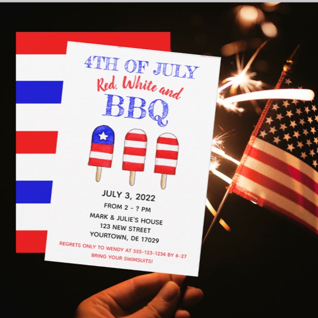 Invitation Fête populaire rouge, blanc et barbecue (Créateur téléchargé)