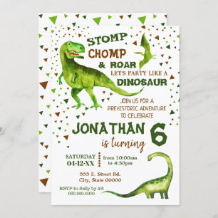 Invitation Fête préhistorique Dino T-Rex
