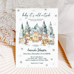 Invitation Fête Prénatale Bébé C'est Froid Dehors Forêt d'Hiv