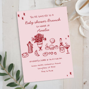 Invitation Fête prénatale bébé fille Baby Brunch gribouillis 