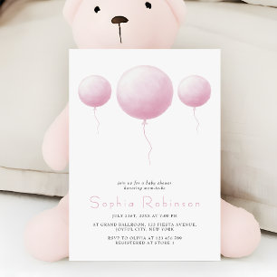 Invitation Fête Prénatale Bébé Fille Ballons Rose Pastel Mode