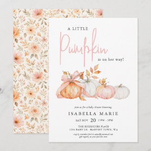Invitation Fête Prénatale Bébé Fille Citrouille avec Ruban Ro