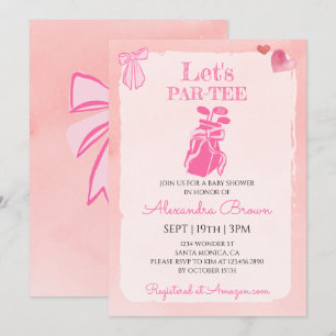 Invitation Fête Prénatale Bébé Fille Coquette Ruban Rose Golf