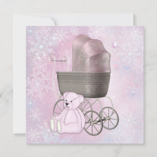 Invitation Fête Prénatale Bébé Fille Flocon de Neige Rose Mer
