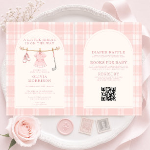 Invitation Fête Prénatale Bébé Fille Golf Rose Carreaux Prépa