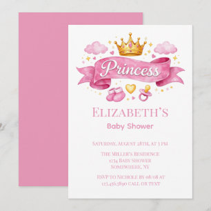 Invitation Fête Prénatale Bébé Fille Princesse Aquarelle Rose