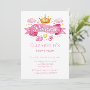 Invitation Fête Prénatale Bébé Fille Princesse Aquarelle Rose