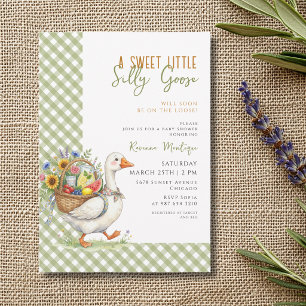 Invitation Fête Prénatale Bébé Fleur Gingham Vert Oie Rigolot