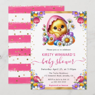 Invitation Fête Prénatale Bébé Fleurs de Printemps Poussin de