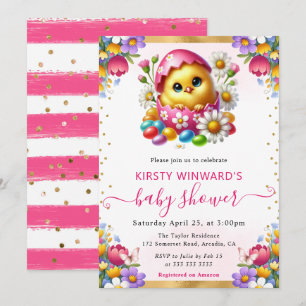 Invitation Fête Prénatale Bébé Fleurs de Printemps Poussin de