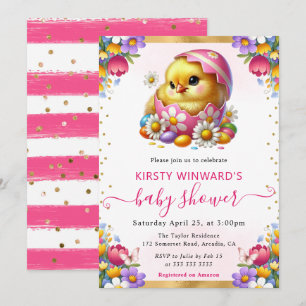 Invitation Fête Prénatale Bébé Fleurs de Printemps Poussin de
