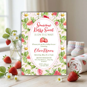Invitation Fête prénatale Bébé Fraise Sucrée aux Fruits Rouge
