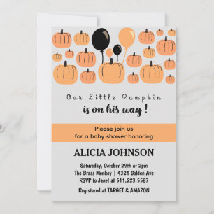 Invitation Fête prénatale bébé Halloween automne citrouille