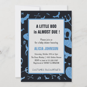 Invitation Fête Prénatale Bébé Halloween Bleu Paillettes Fant