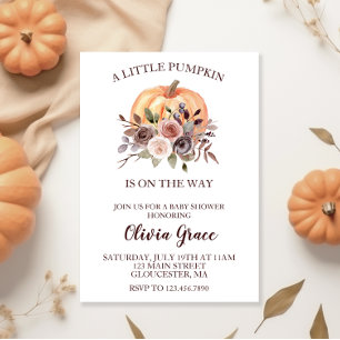 Invitation Fête prénatale Bébé Petite Citrouille fleurs borde