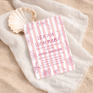 Invitation Fête Prénatale Bébé Rose Littoral Marin Bientôt