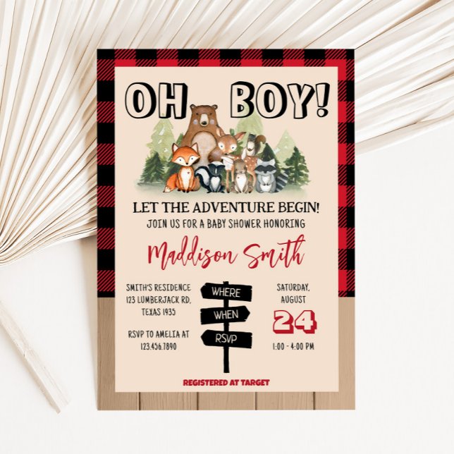 Invitation Fête Prénatale Bûcheron de la Forêt (Plaid Lumberjack Baby Shower Invitation )