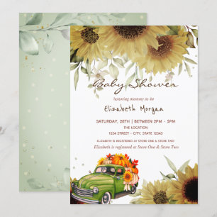 Invitation Fête prénatale camion citrouille tournesols