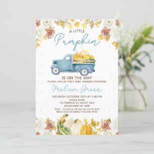 Invitation Fête Prénatale Camion de Citrouille Marron Bleu Ru