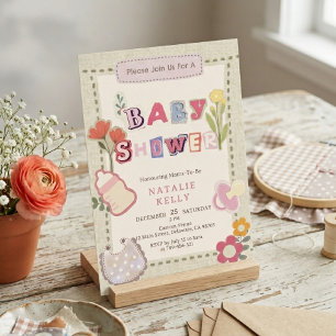 Invitation Fête Prénatale Collage Album de Coupures Floral Ru