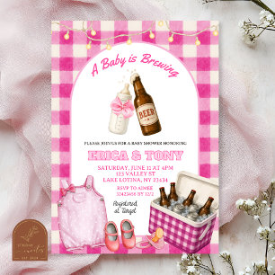 Invitation Fête Prénatale CoMixte Bébé Gingham Rose Brasse de
