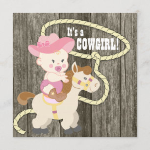 Invitation Fête Prénatale Cowgirl en Bois de Grange Rustique
