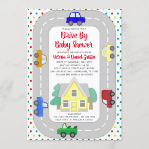 Invitation Fête Prénatale de bébé avec voitures camions qui p