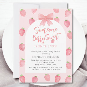 Invitation Fête Prénatale de Bébé Fille aux Fraises Sucrées