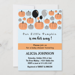 Invitation Fête prénatale de bébé Halloween citrouille automn