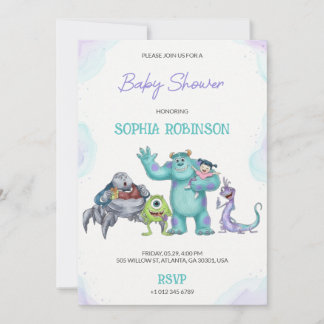 Invitation Fête prénatale de bébé monstre coloré en dessin an