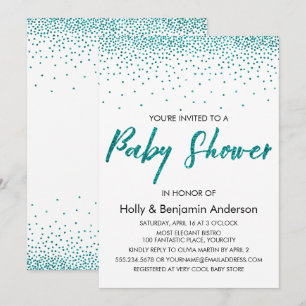 Invitation Fête Prénatale de Couple avec Confettis Turquoise 