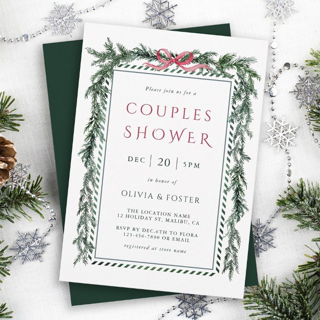 Invitation Fête Prénatale de Couple Couronne de Pin de Noël (Créateur téléchargé)