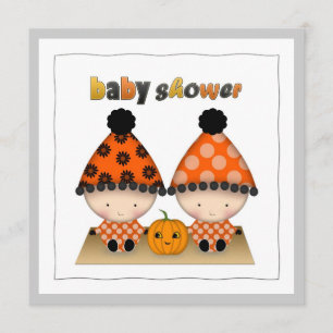 Invitation Fête prénatale de jumeaux Halloween Automne Octobr