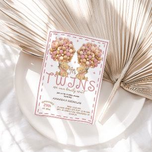 Invitation Fête Prénatale de Jumelles Filles avec Ballon Rose