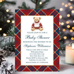 Invitation Fête prénatale de Noël Ourson vintage élégant