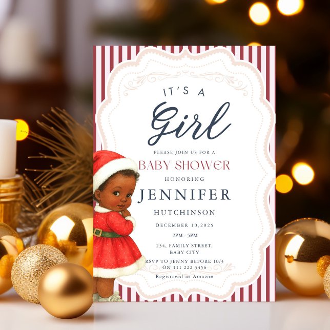 Invitation Fête prénatale de Noël pour bébé afro-américain vi (Vintage African American Baby Girl Xmas Shower Invitation)