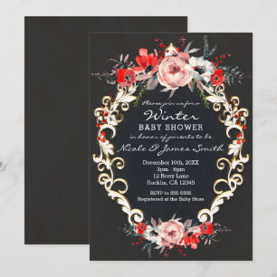 Invitation Fête Prénatale d'Hiver de Décembre Bébé Fleur de H