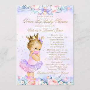 Invitation Fête Prénatale Drive By de Princesse Avec Masque