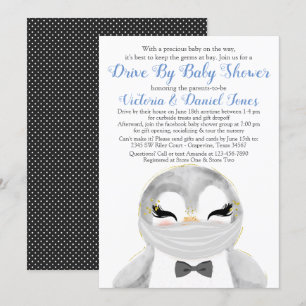 Invitation Fête Prénatale Drive By Garçon Pingouin avec Masqu